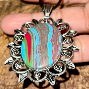 Colorful Rainbow Calsilica Pendant 2 1/2”